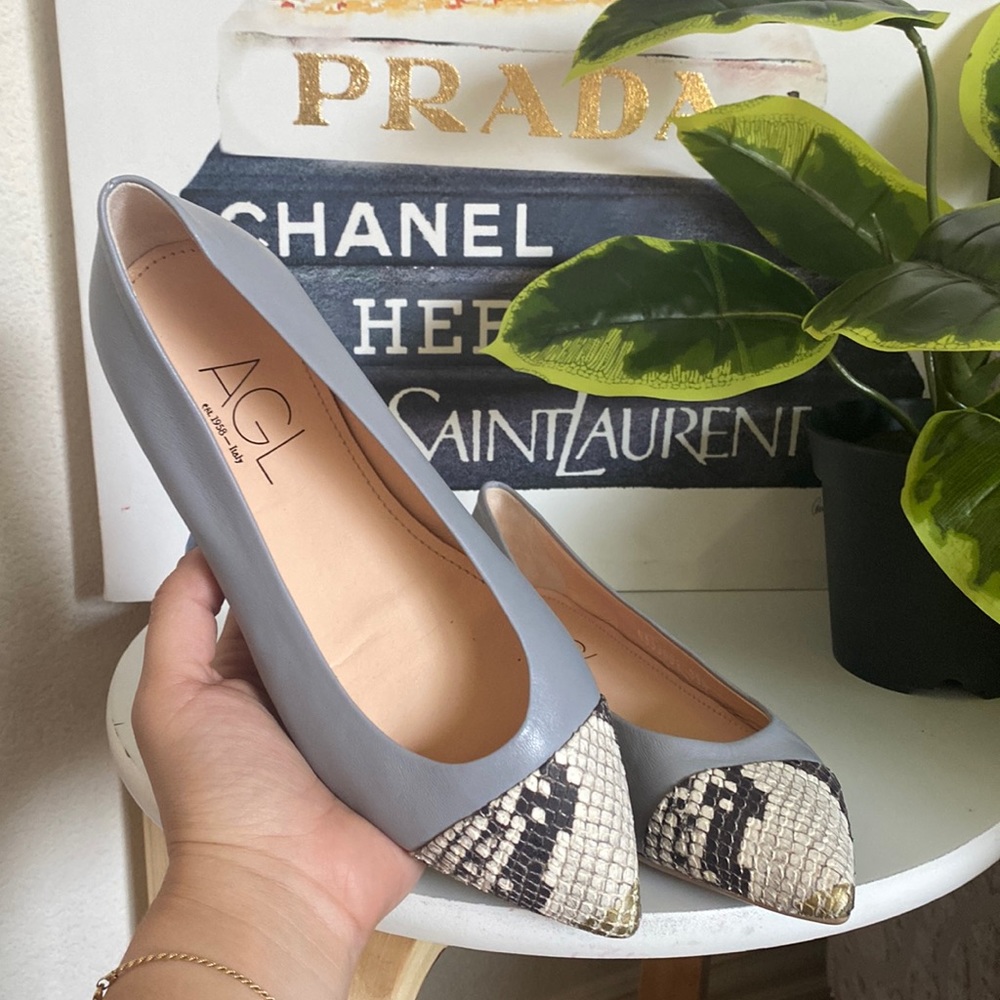 Agl Leather Python Snake Print Mika Cap Toe Balle… - image 1